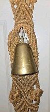 Vintage 70s Macrame Wall Hanging with 3 Graduated Large Brass Bells Boho 50  