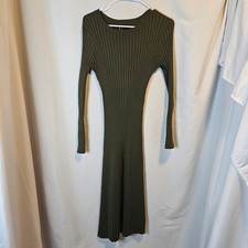 Quince Ribbed Knit Sweater Midi Dress Womens Large Olive Green Earthy Minimalist