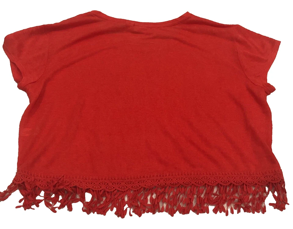 Top Cato para mujer talla XL rojo cuello redondo manga corta crochet encaje flecos dobladillo nuevo con etiquetas Foto 4 de 4