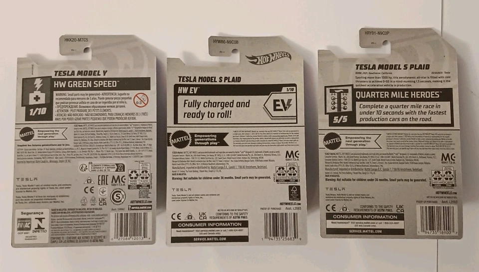 Lot of 3 Hot Wheels (2024) Tesla HW EV Tesla Model S Plaid Red & White & Black - Image 2 of 2