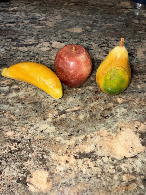 Set Of 3 Vintage Italian Alabaster Stone Fruit