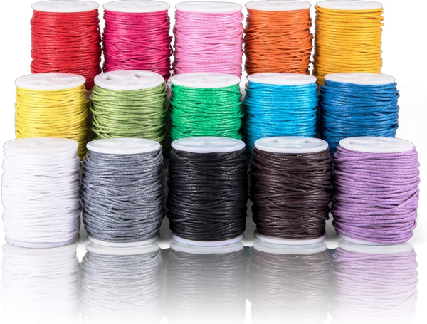 Sosmar 15 Rollen Gewachste Baumwollschnur 10M Ø 1Mm Set, Baumwollgarn 1Mm Bunte-image
