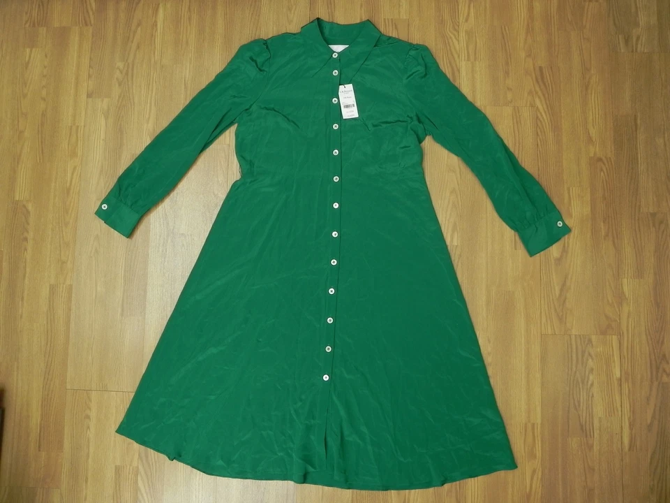 LK Bennett 100% Silk Malachite Green Party Dress with Matching Slip Size UK 14 M - Image 4 of 4