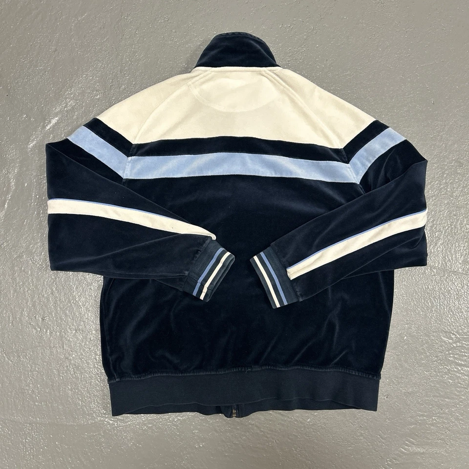 复古 Fila Velour 轨道夹克拉链海军蓝 M 码 — 第 4/4 张图片