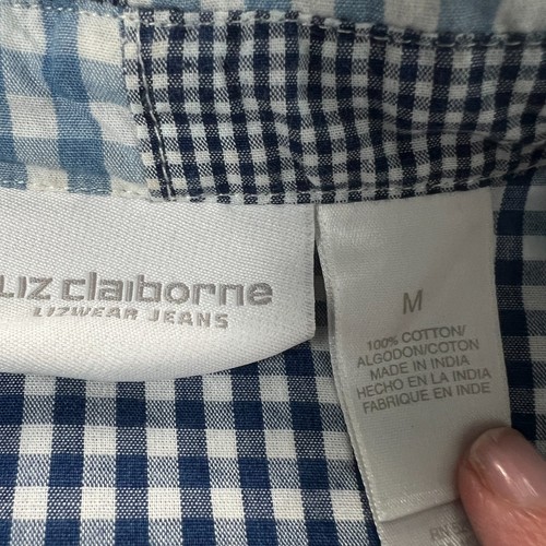 Vintage Womens Madras Button Down Shirt M Patchwork Prairie Country Blue Check - Picture 10 of 13