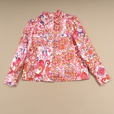 Coldwater Creek Cotton Jacket Women's Sz L Pink Ikat Pattern Button Front