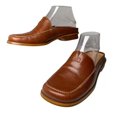 Anne Klein Y2K AK Leather Brown Square Toe Mules Slip On Loafer Shoes Women 6.5M