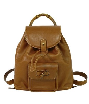 GUCCI Bamboo Leather Mini Backpack Brown Gold