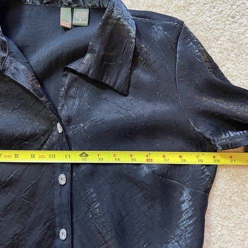 Blusa donna Sere Nade New York nero lucido scintillante con bottoni taglia M - Foto 14 di 18