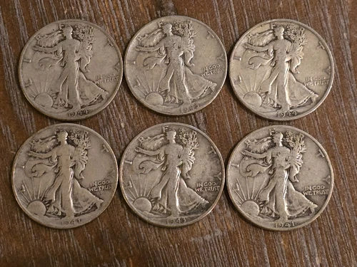 Liberty walking half dollar set. .900 Fine silver