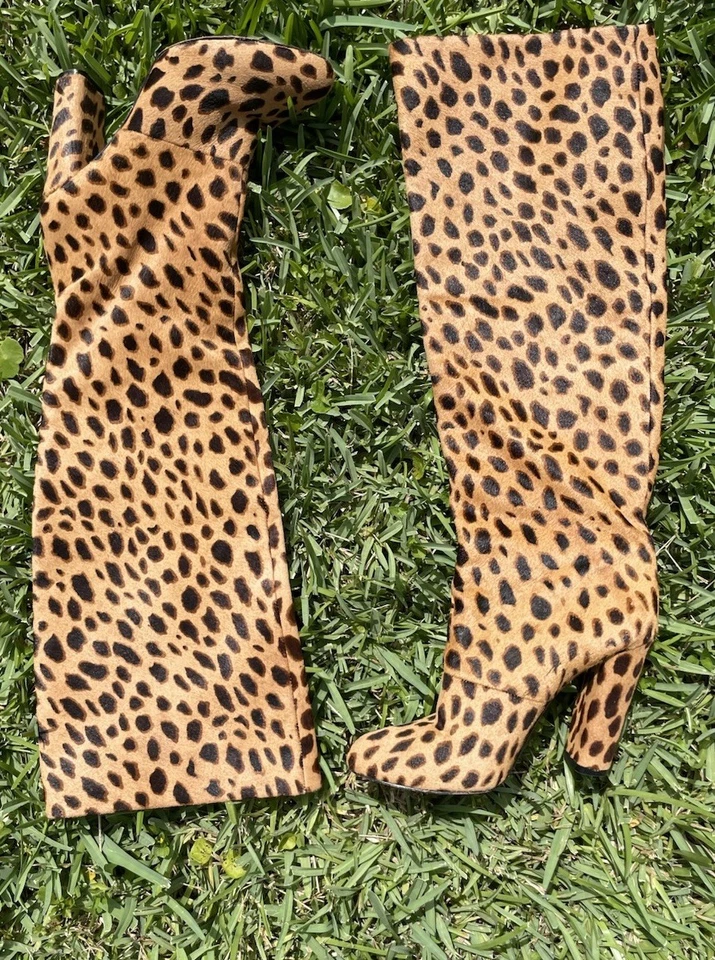 Antonio Melani Cuero Pelo de Poni Estampado de Leopardo Botas Hasta la Rodilla Tacón Bloque Talla 8 Foto 2 de 4