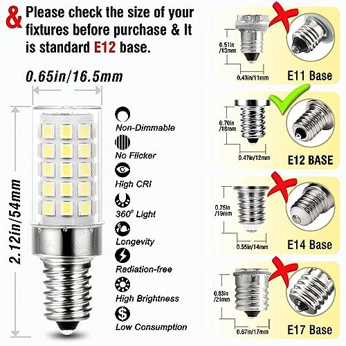 E12 C7 Led Candelabra Bulbs 6000k Daylight White, 60 Watt E12 Halogen - Picture 6 of 7