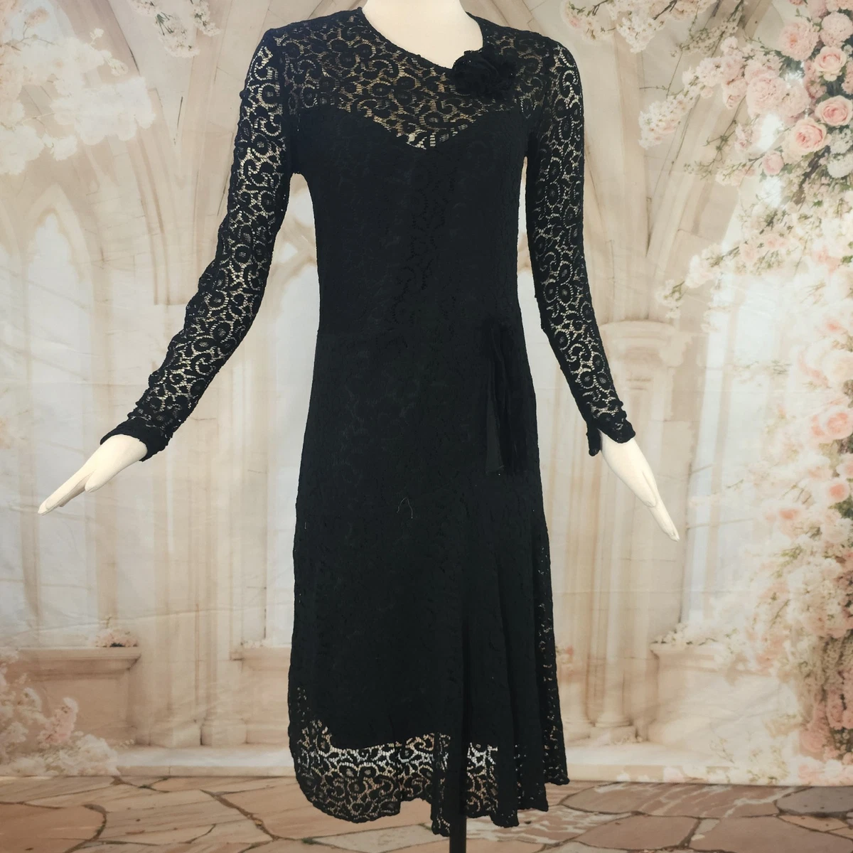 1920s dress casual BABEYOND Tie Neck Ruffle 1950s Daily Dress, Retro Tie Neck Midi Ruffle Dresses, Dark Green, Size L