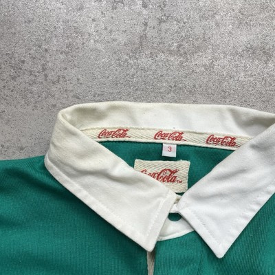 OG VTG 80s COCA COLA 1988 RUGBY POLO SHIRT L/S EMERALD GREEN SIZE