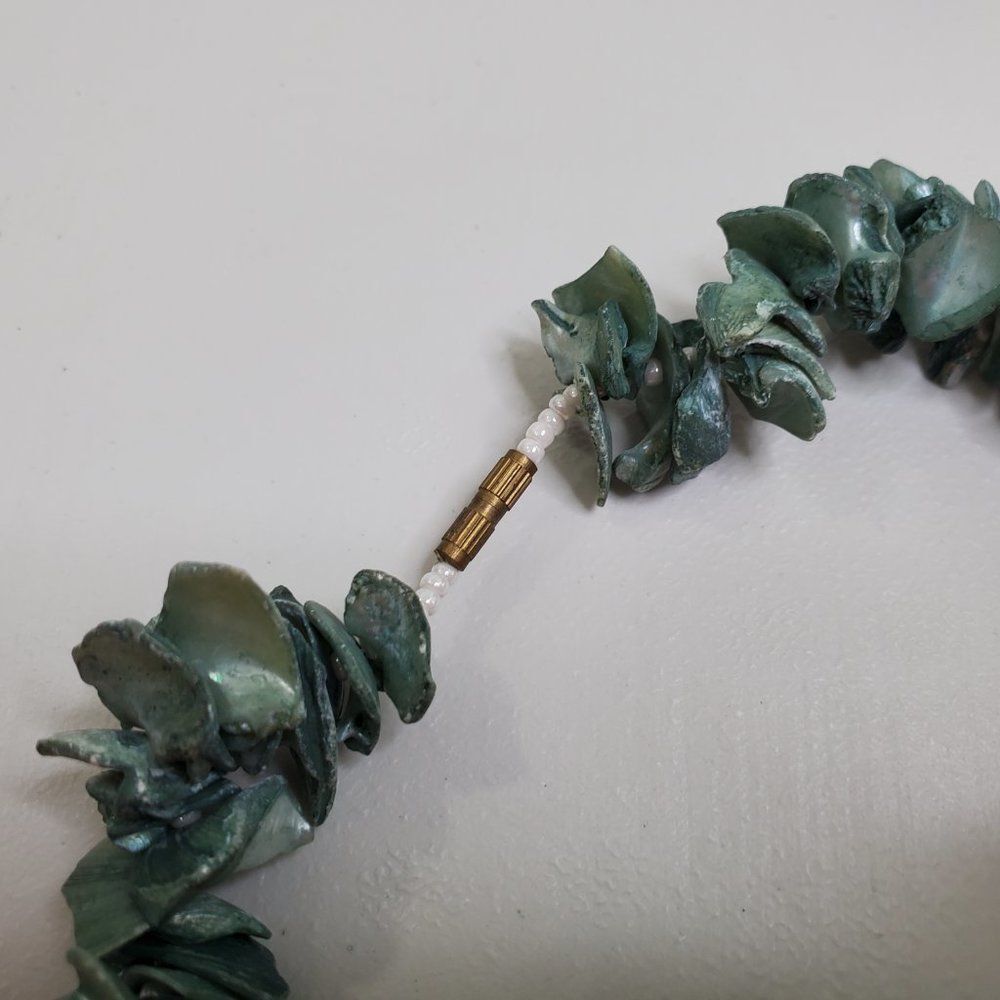 Shell Necklace Blue Statement Big Chunk Chips Sou… - image 5