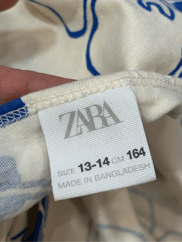 Zara Girls Crop Top Hawaiian Hibiscus Floral Cream Blue Curved Hem Tank 13-14 L - Picture 3 of 11