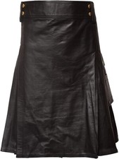 Claymore Black Leather Utility Kilt, Black Color Leather Kilt for Mens