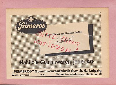 Leipzig, Advertising 1942, Primeros Gummiwaren-Fabrik GmbH 