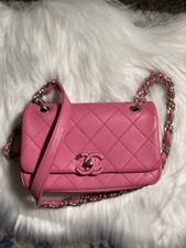 CHANEL Mini Twist Chain Enamel CC Flap Bag Matelasse Quilted Lambskin Pink