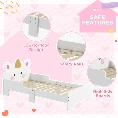 ZONEKIZ Unicorn-Designed Toddler Bed Frame for Ages 3-6 Years, 143x74x67cm White - Picture 5 of 11