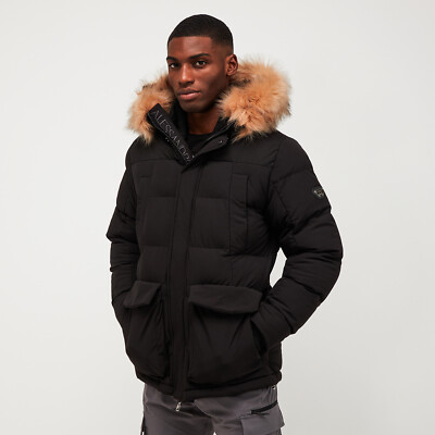 Alessandro Zavetti Jacket Puffer Parka Coat Hooded Faux Fur Full Zip Leto  Black UK