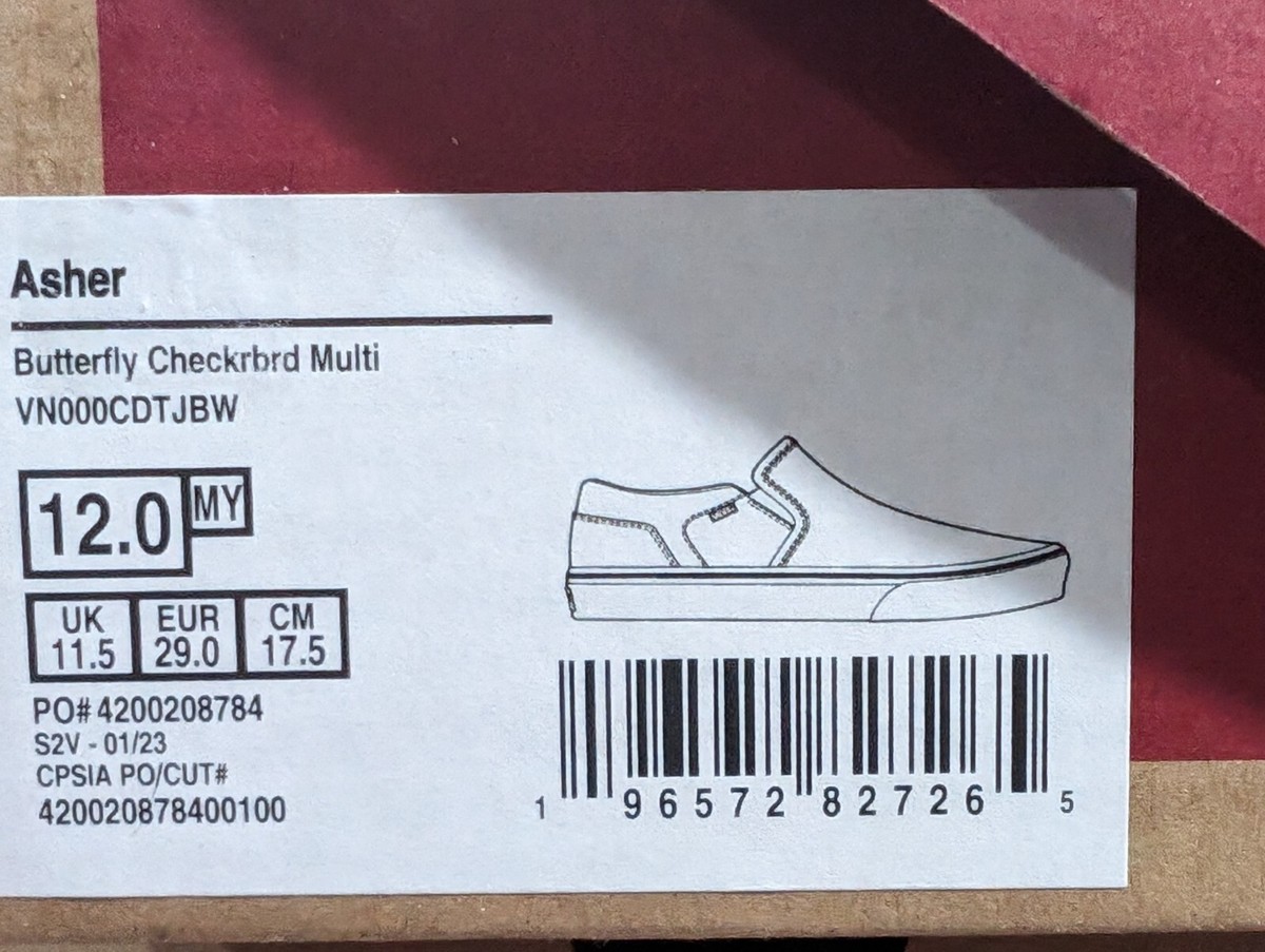 Vans Girl's Asher Butterfly Checker Multi Canvas Slip On Skate