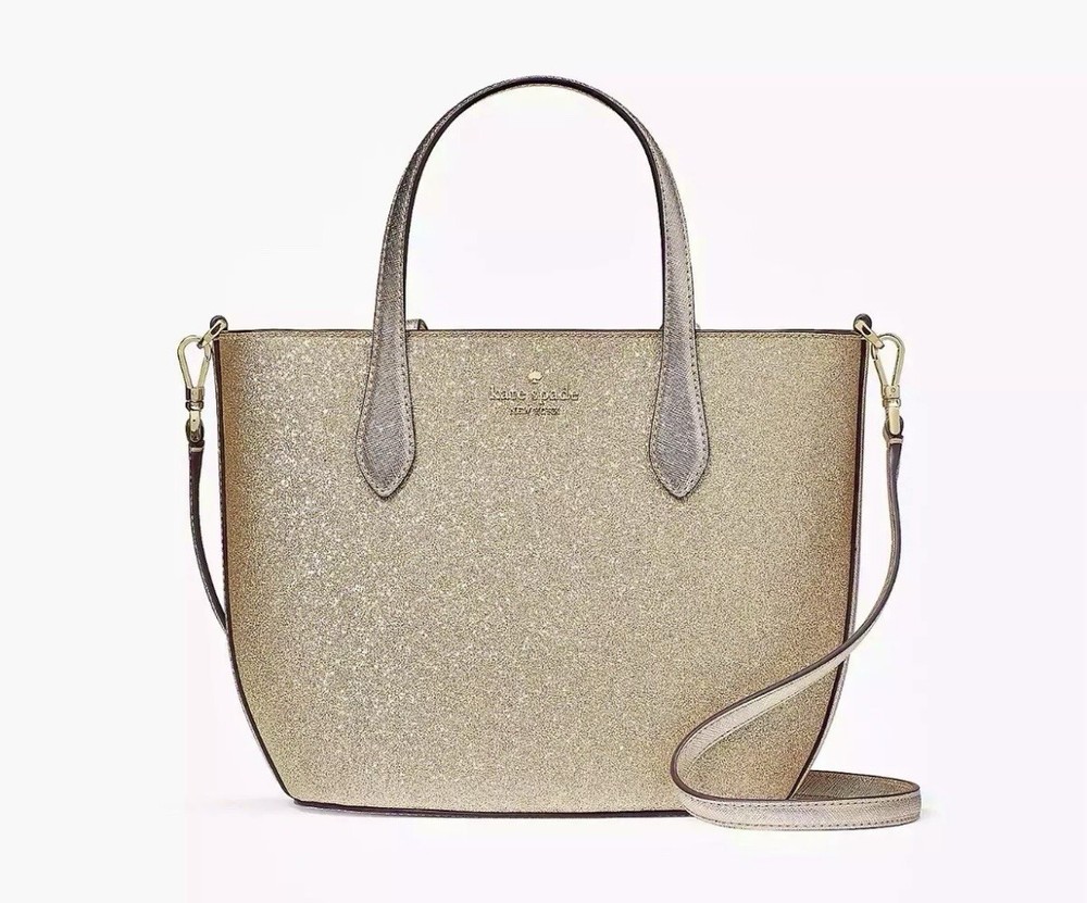 Kate Spade Glitter Glimmer Small Zip Satchel Crossbody Bag Gold Holiday