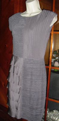 BCBG,MaxAzria,shades gray,sz2,coquille,patchwork,pleats,ruffles,raw edges,unique