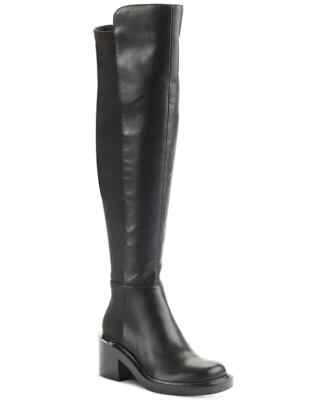 DKNY DINA Women's Black Faux Leather Pull on Over-the-Knee Dress Boots  M