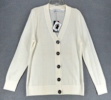 Lady Hathaway 100% Extra Fine Merino Wool Cardigan W Sz XL Long Sleeve Ivory NWT