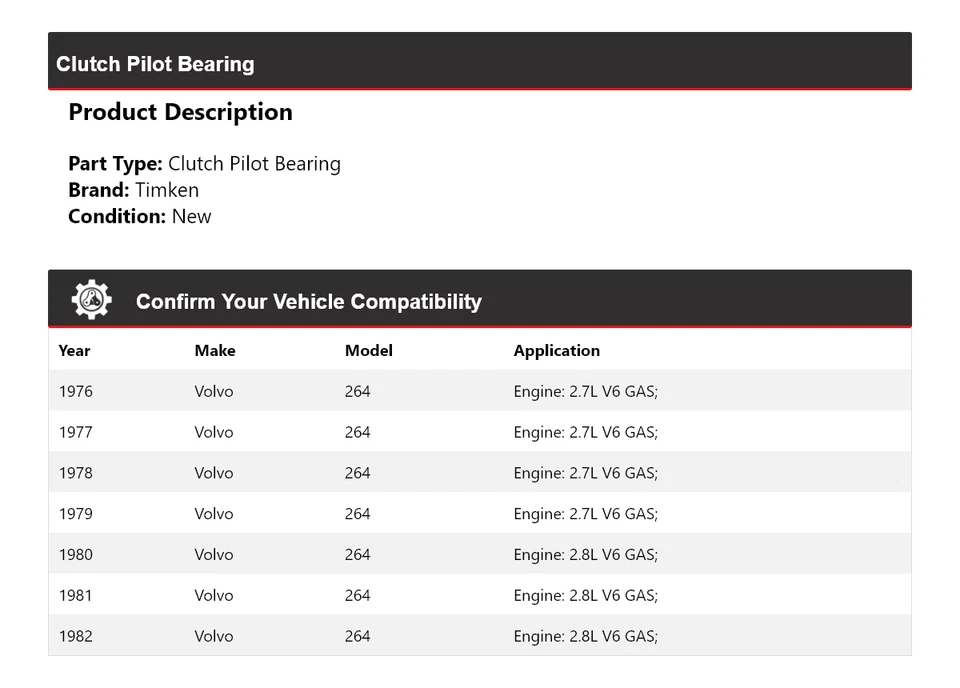 Подшипник пилота сцепления для Volvo 264 1976-1982 годов выпуска Timken 1977 1978 1979 1980 1981 - Изображение 2 из 4