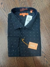 NWT 85.00 TALLIA Men /BLACK LONG-SLEEVE DRESS SHIRT  SIZE LARGE