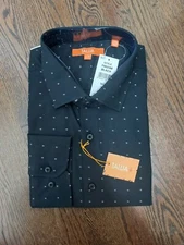 NWT 85.00 TALLIA Men /BLACK  LONG-SLEEVE DRESS SHIRT   SIZE LARGE