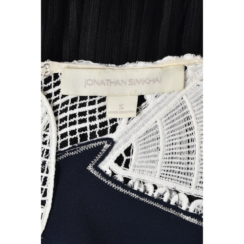 JONATHAN SIMKHAI Navy Blue w Black Tulle Ruffles & White Lace Blouse SIZE Small - Picture 7 of 7