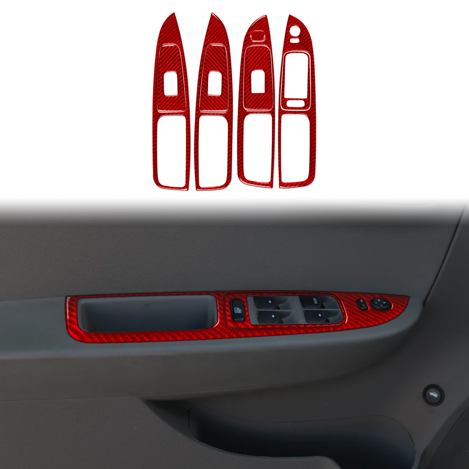 9Pcs Window Lift Switch Panel Trim For Chevrolet Malibu 10-12 Red Carbon Fiber