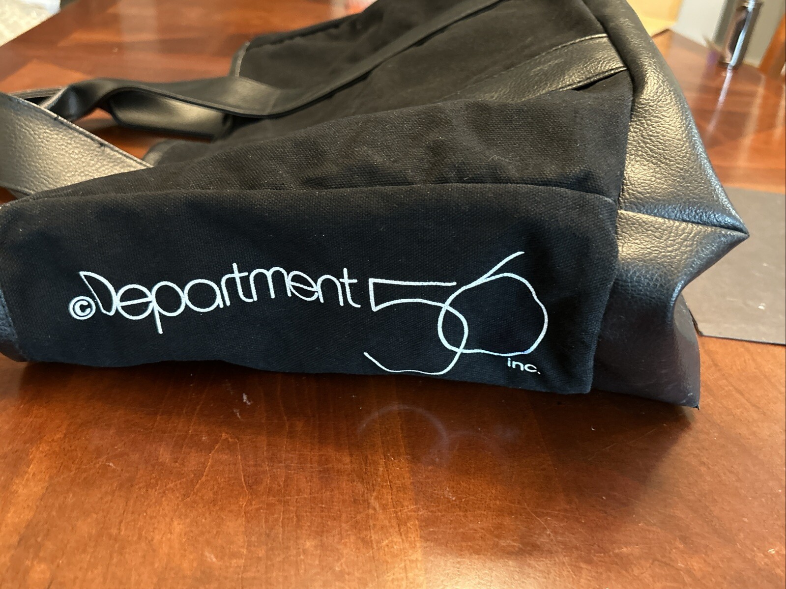 Department 56 Christmas Village Black Canvas Leather Tote Bag Rare Dealer Promo