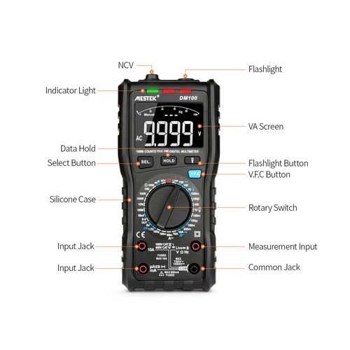 MESTEK DM100 LCD Digital Multimeter True RMS AC/DC Voltage NCV Live Line Tester - Picture 7 of 11