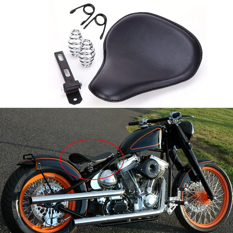 Motorcycle 13" Large Solo Seat Spring Saddle For Harley Davidson Bobber Chopper - Image 2 of 4