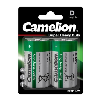 10x Zink-Kohle-Batterien 1,5V Mono D R20 im 2er-Blister von Camelion
