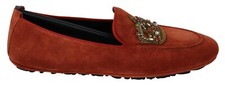 DOLCE & GABBANA Shoes Loafers Orange Leather Crystal Crown EU40 / US7 RRP $1300