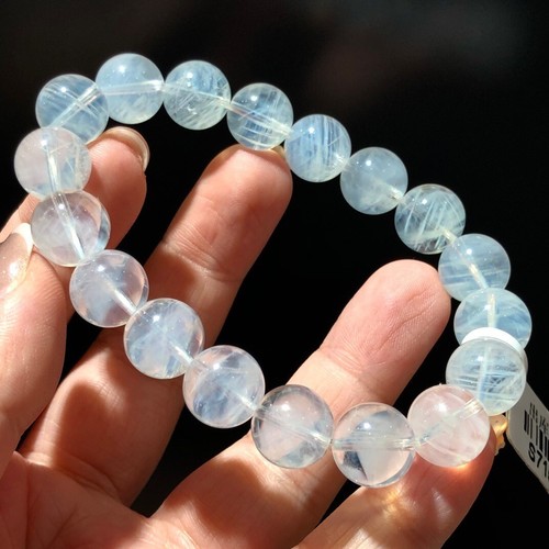 11.5mm Natural "Blue Angel Feathers" Quartz Crystal Beads Bracelet AAAA - Picture 3 of 4