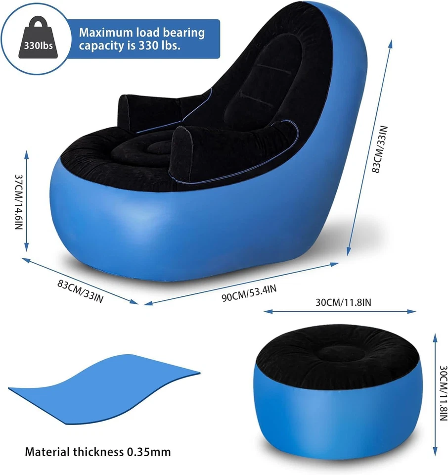Inflatable Couch with Armrest＆Ottoman Blow up Lounger Chair Folding Air Chair - Image 3 of 4