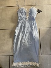 Rare London Cornflower Blue Floral Lace Trim Midi Dress Size 8 New With Defects