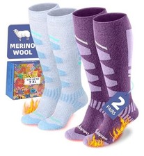 Merino Wool Ski Socks for Women Men - Small-Medium 2 Pairs-purple Light Blue