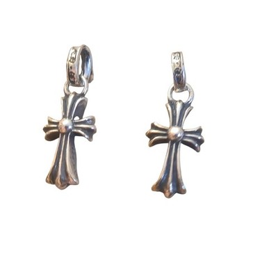 Authentic Chrome Hearts .925 Sterling Silver Baby Fat Cross Earring Set (Pair)