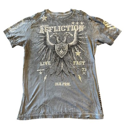 Affliction Mens L Gray Double Headed Eagle Distressed Whipstitch Graphic T-Shirt
