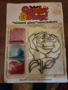 VTG 1980's Make It & Bake It Stained Glass Rose Suncatcher Kit NEW USA