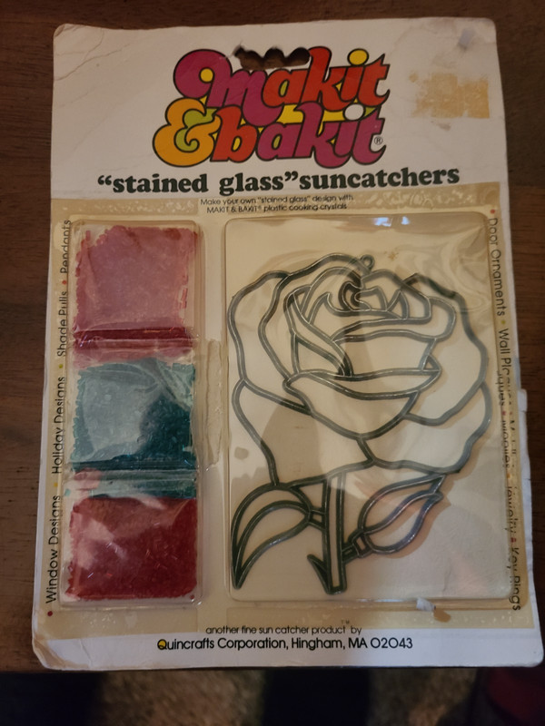 VTG 1980's Make It & Bake It Stained Glass Rose Suncatcher Kit NEW USA