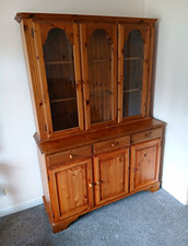 Glass Fronted Wooden Display Cabinet, Brown Freestanding, 5 Doors 2 Drawers
