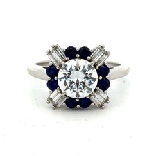 Designer 925 Sterling Silver Cubic Zirconia Blue Sapphire Halo Cocktail Ring